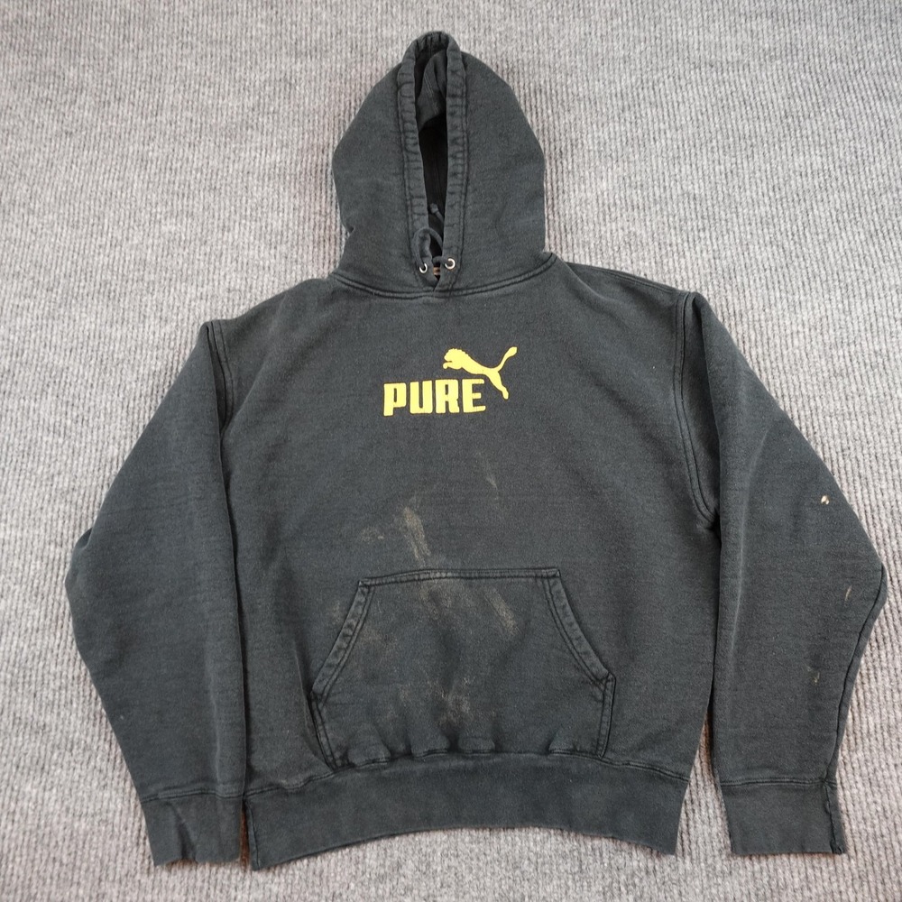 Pure Hoodie Mens Small Black Fleece Pullover Made In USA Sweatshirt Graphic